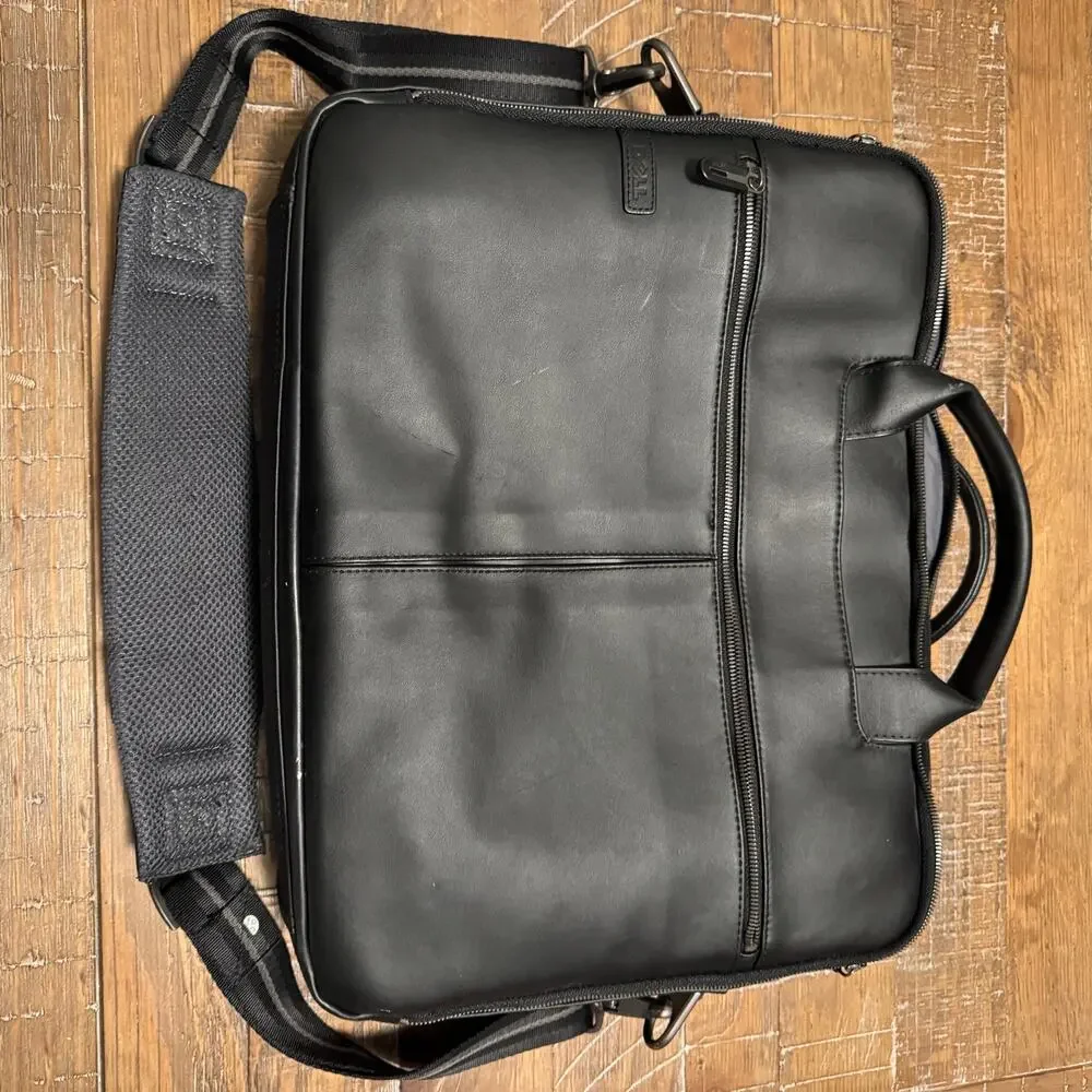 Dell Executive Black Leather Laptop Briefcase Bag 17x13 Multi-Compartment Padded